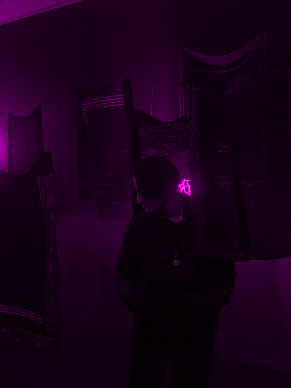 me standing in a purple room